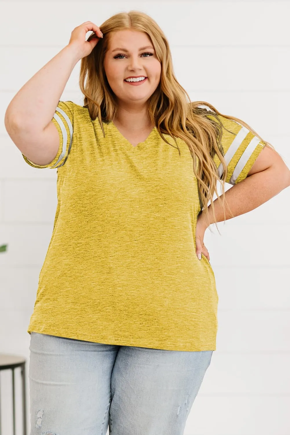 Plus Size Striped V-Neck Tee Shirt (10 Colors)