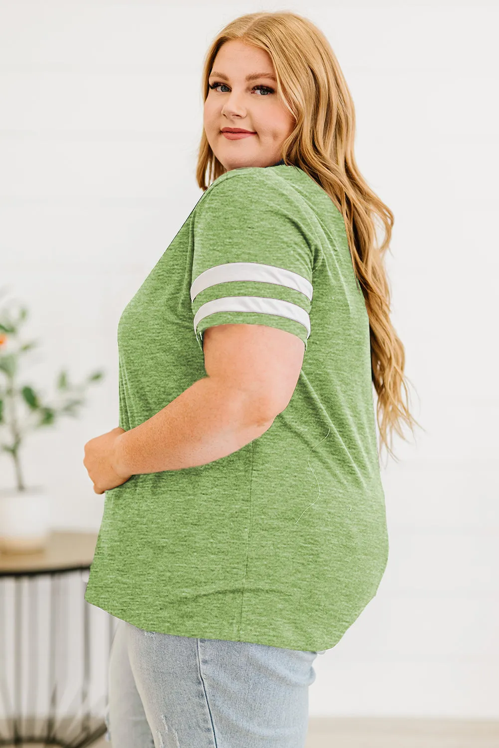 Plus Size Striped V-Neck Tee Shirt (10 Colors)