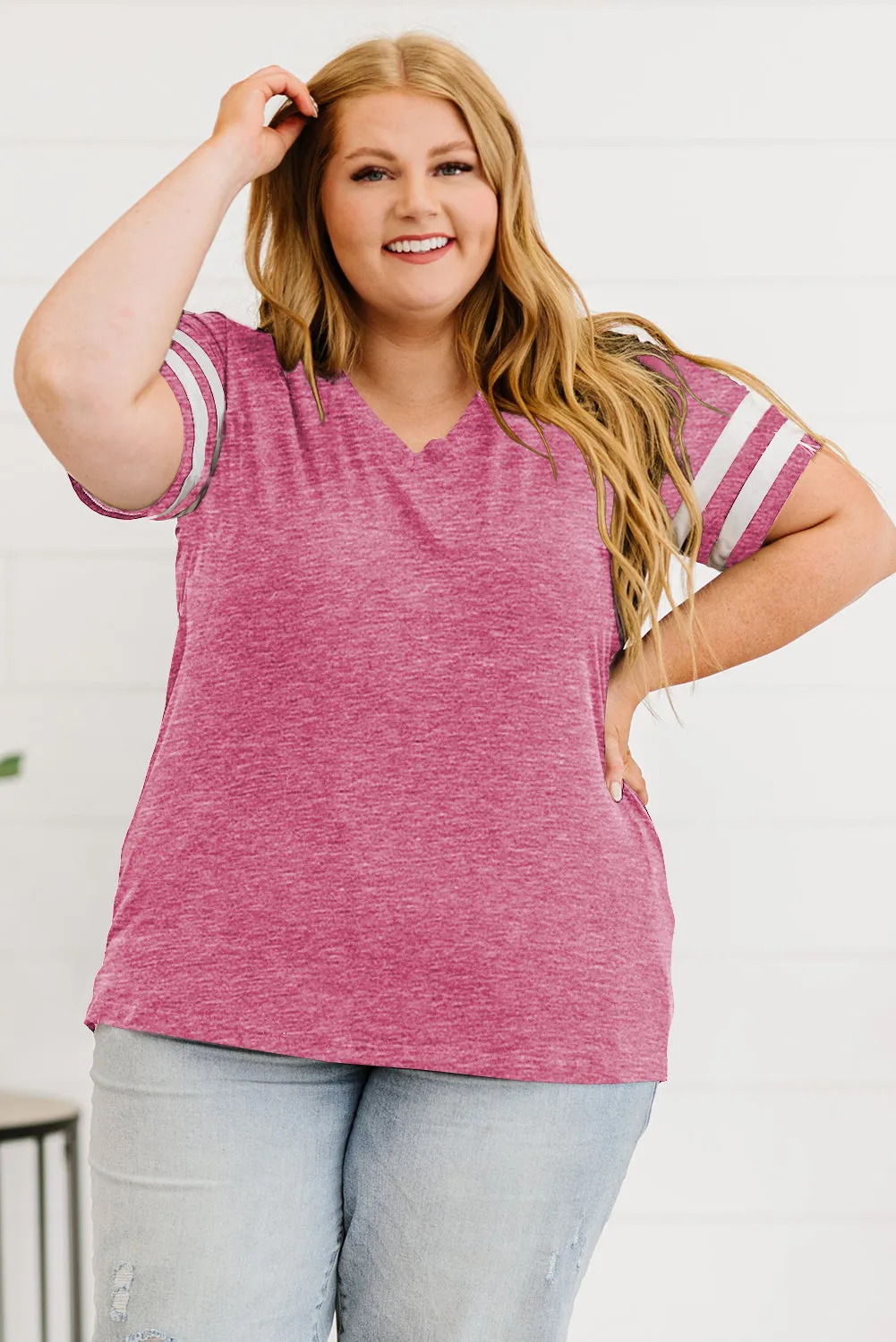 Plus Size Striped V-Neck Tee Shirt (10 Colors)