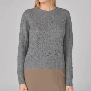 Pointelle Stitch Crewneck in charcoal grey