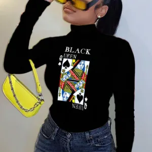 Poker Queen Print Long Sleeve Top