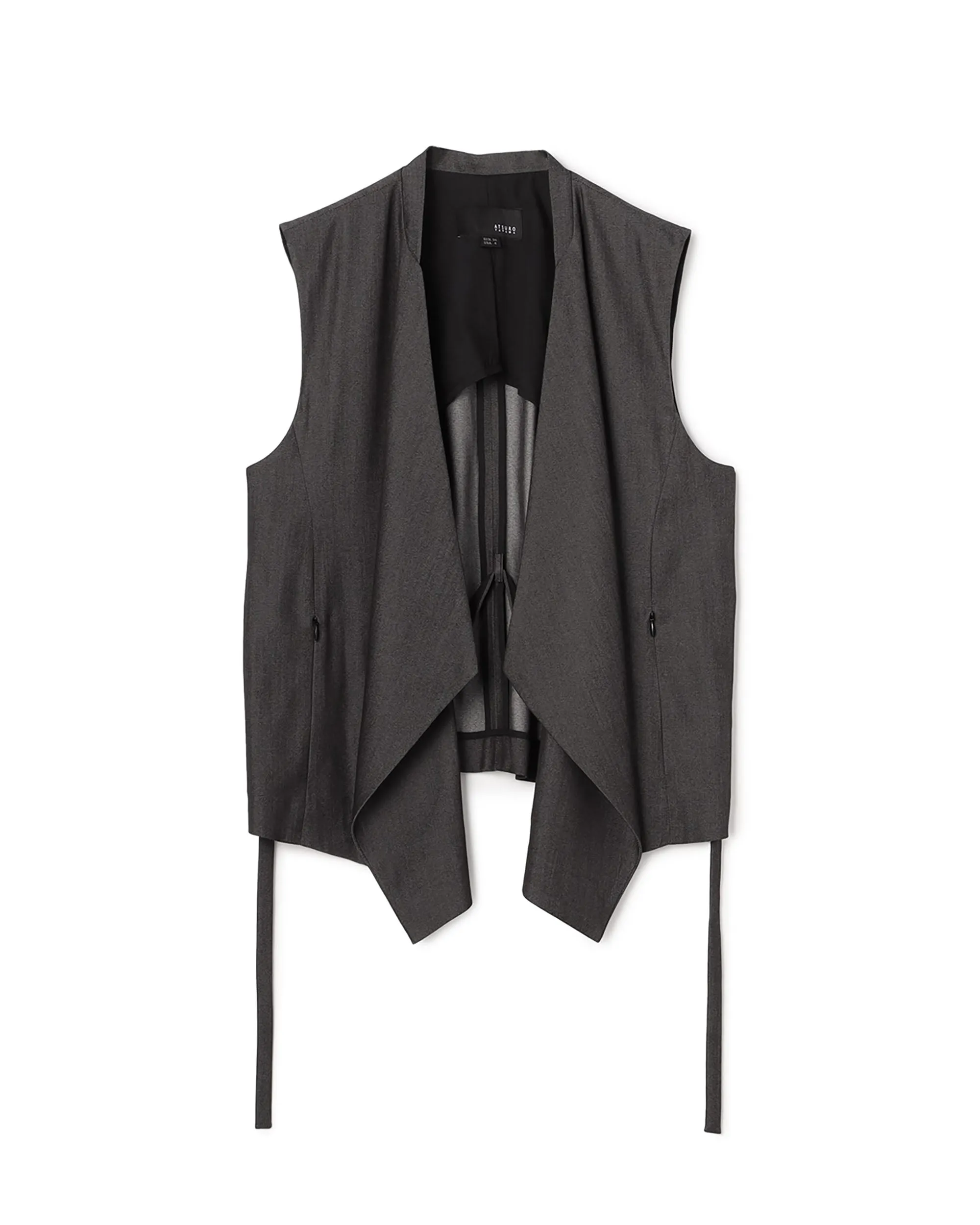 Poly Rayon Denim Like Waterfall Collar Gilet