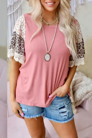 Print Lace Splicing Loose Top