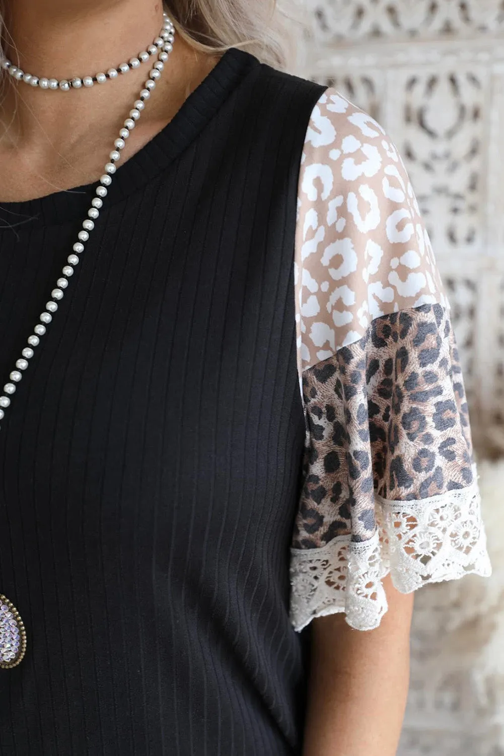 Print Lace Splicing Loose Top