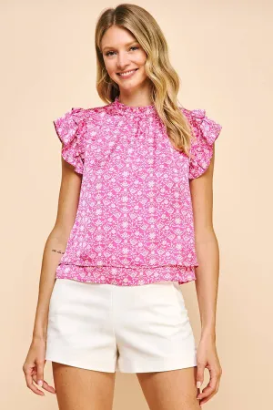 PRINT SHORT SS BLOUSE - PINK