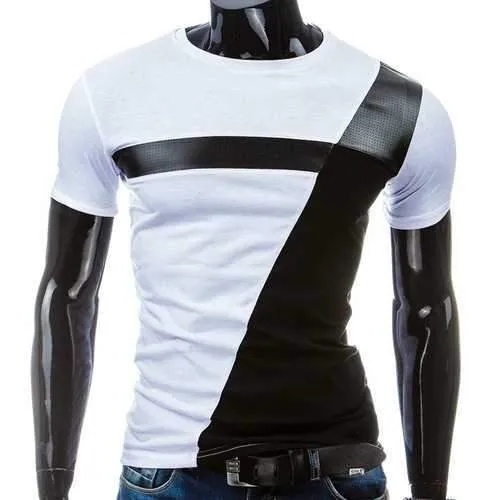 PU Leather Patchwork Slim Fit T Shirts