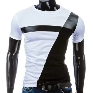 PU Leather Patchwork Slim Fit T Shirts