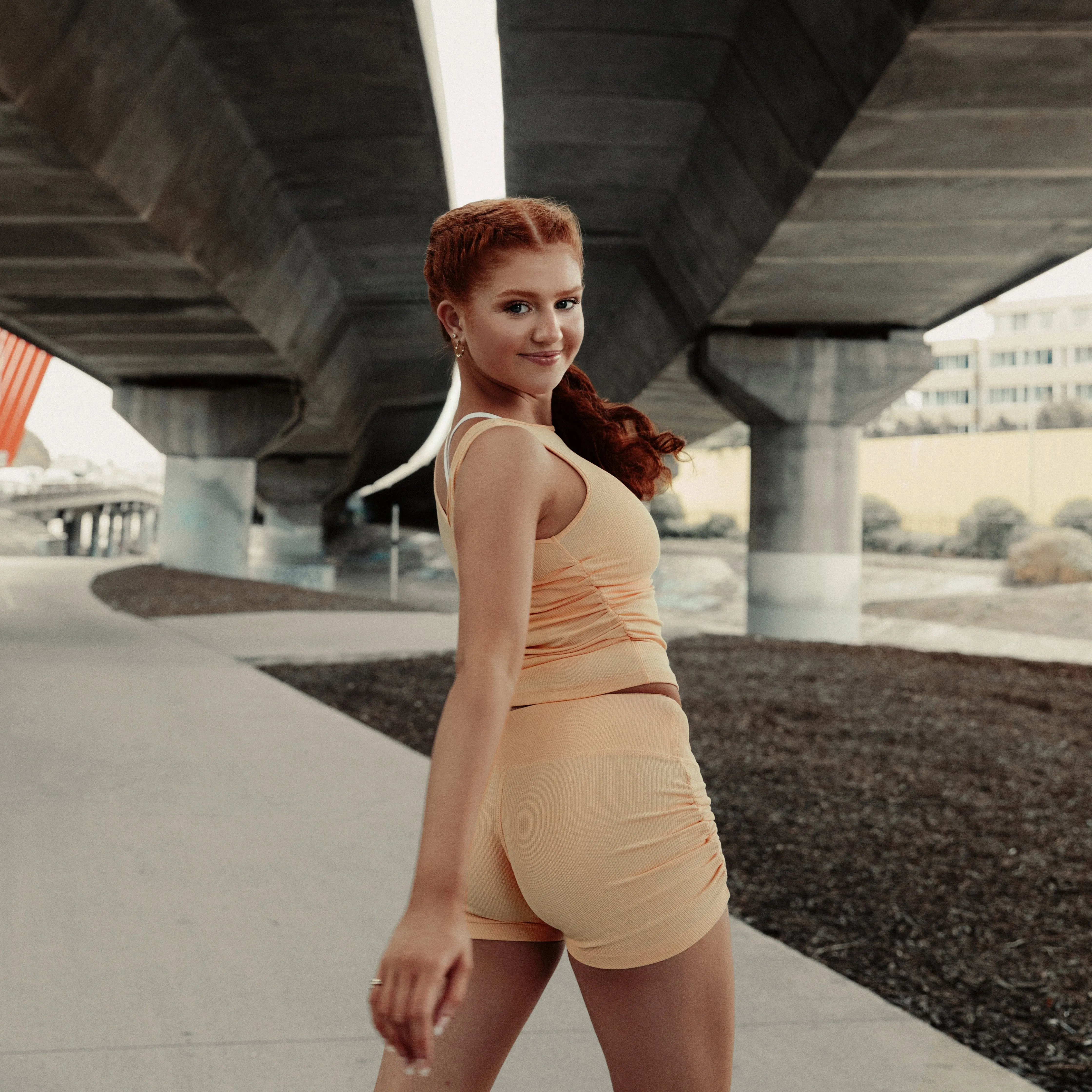Pulse Collection Madison Gather Crop Singlet - Orange Sherbet