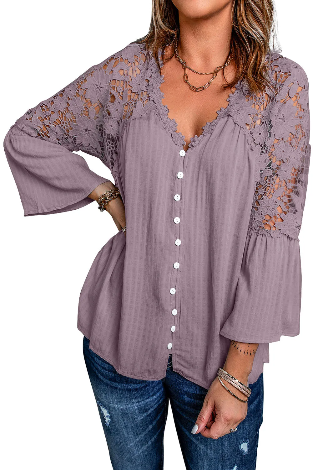 Purple Crochet Lace Button Top