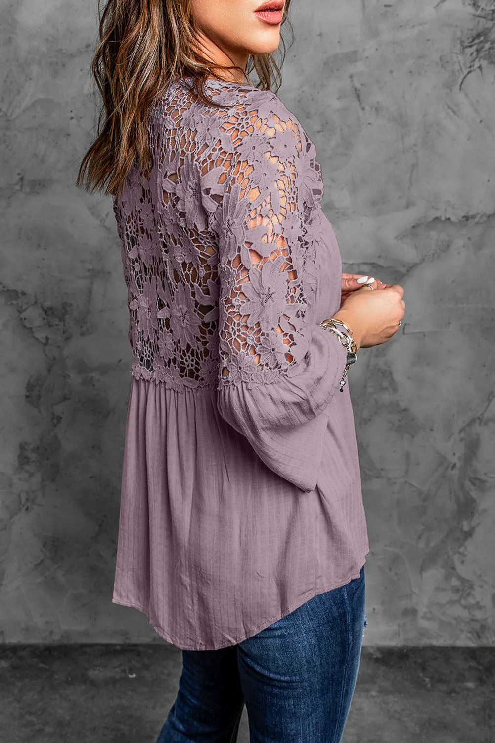 Purple Crochet Lace Button Top