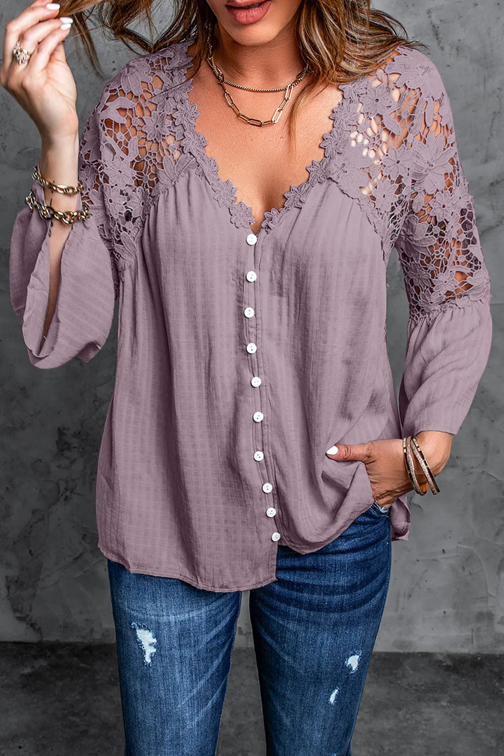 Purple Crochet Lace Button Top