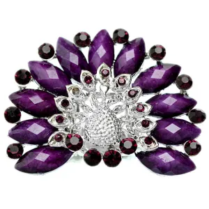 Purple Rhinestone Peacock Stretch Ring