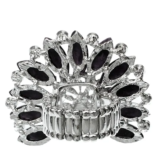 Purple Rhinestone Peacock Stretch Ring