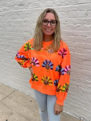QUEEN OF SPARKLES TURKEY SWEATSHIRT - ORANGE