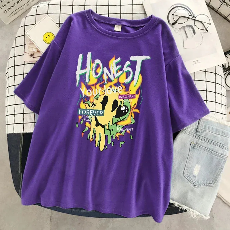 "Honest Love" Imaginary Space Print Women's Oversized Casual T-Shirt