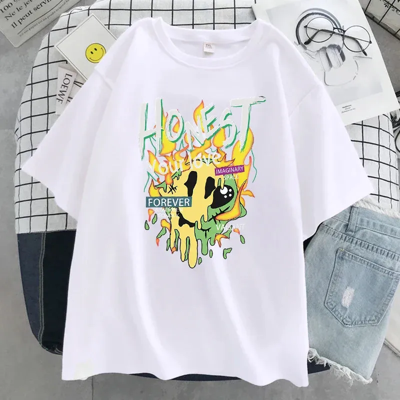 "Honest Love" Imaginary Space Print Women's Oversized Casual T-Shirt