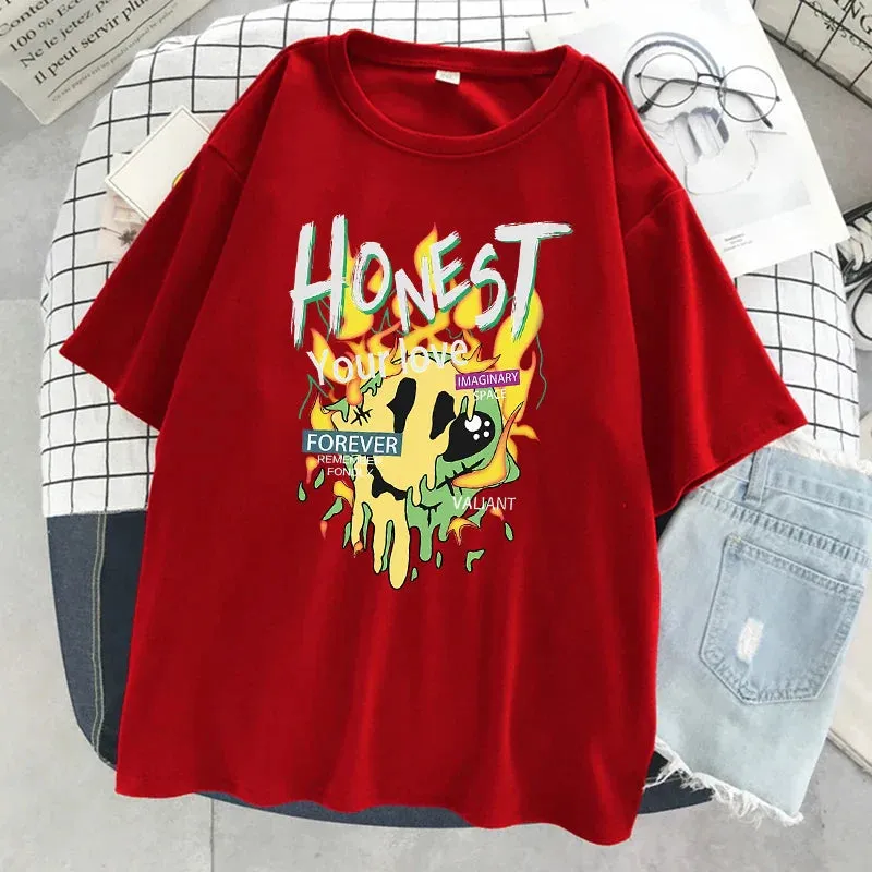 "Honest Love" Imaginary Space Print Women's Oversized Casual T-Shirt