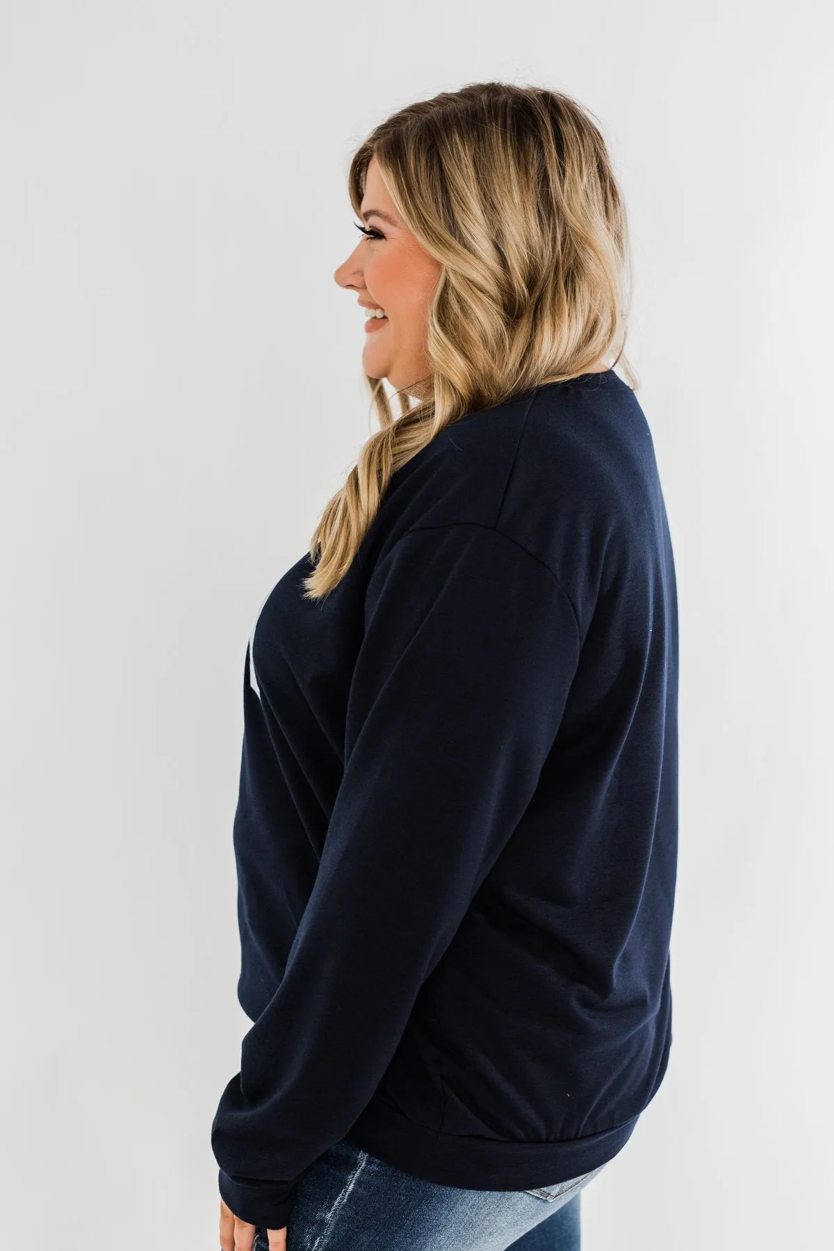 "USA" American Flag Graphic Pullover Top- Navy