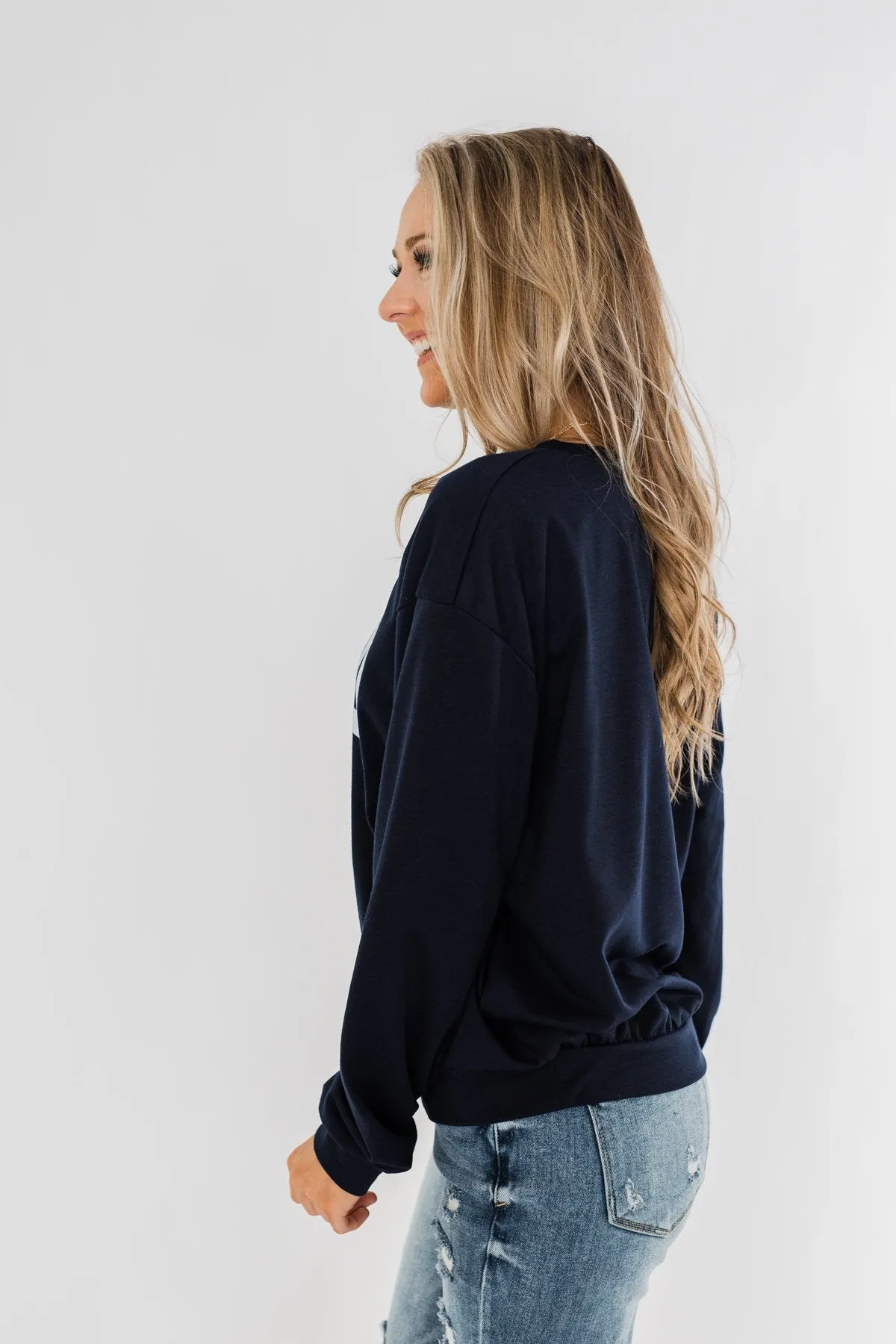 "USA" American Flag Graphic Pullover Top- Navy