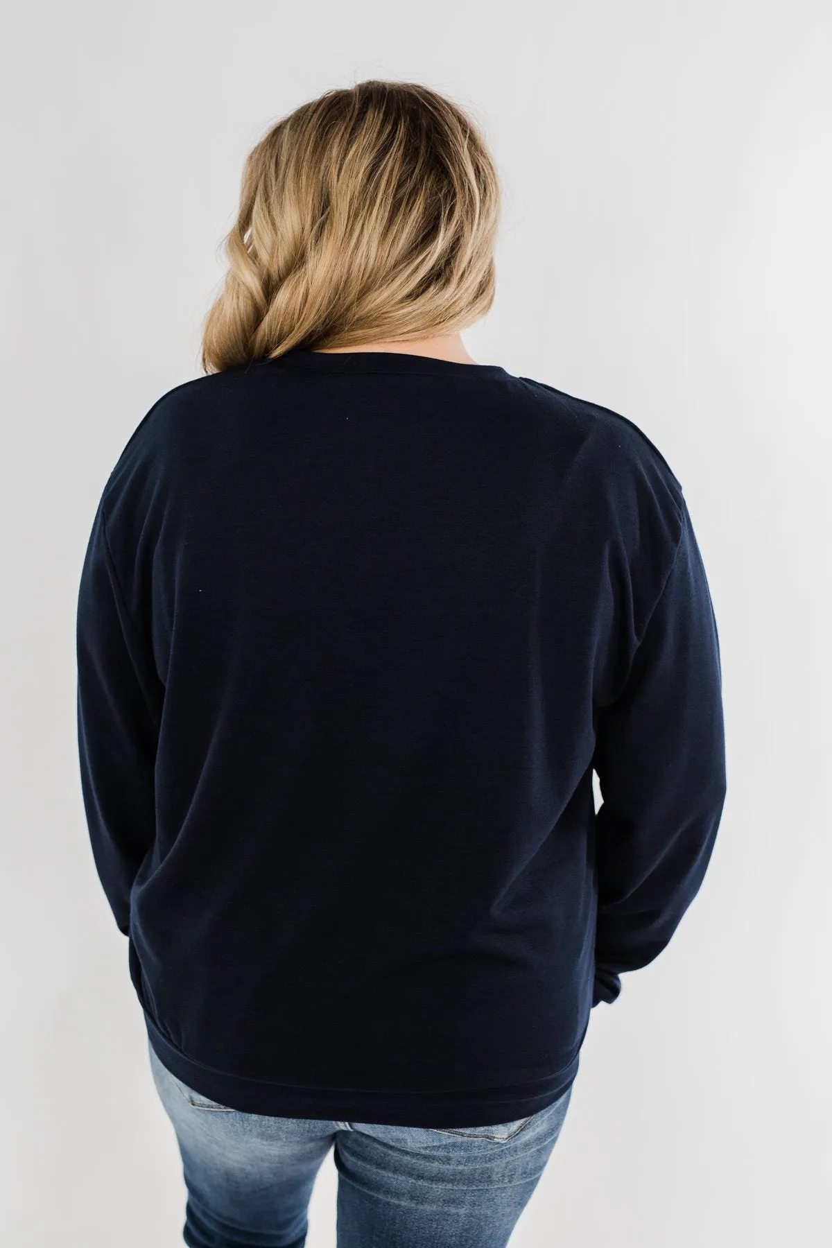 "USA" American Flag Graphic Pullover Top- Navy