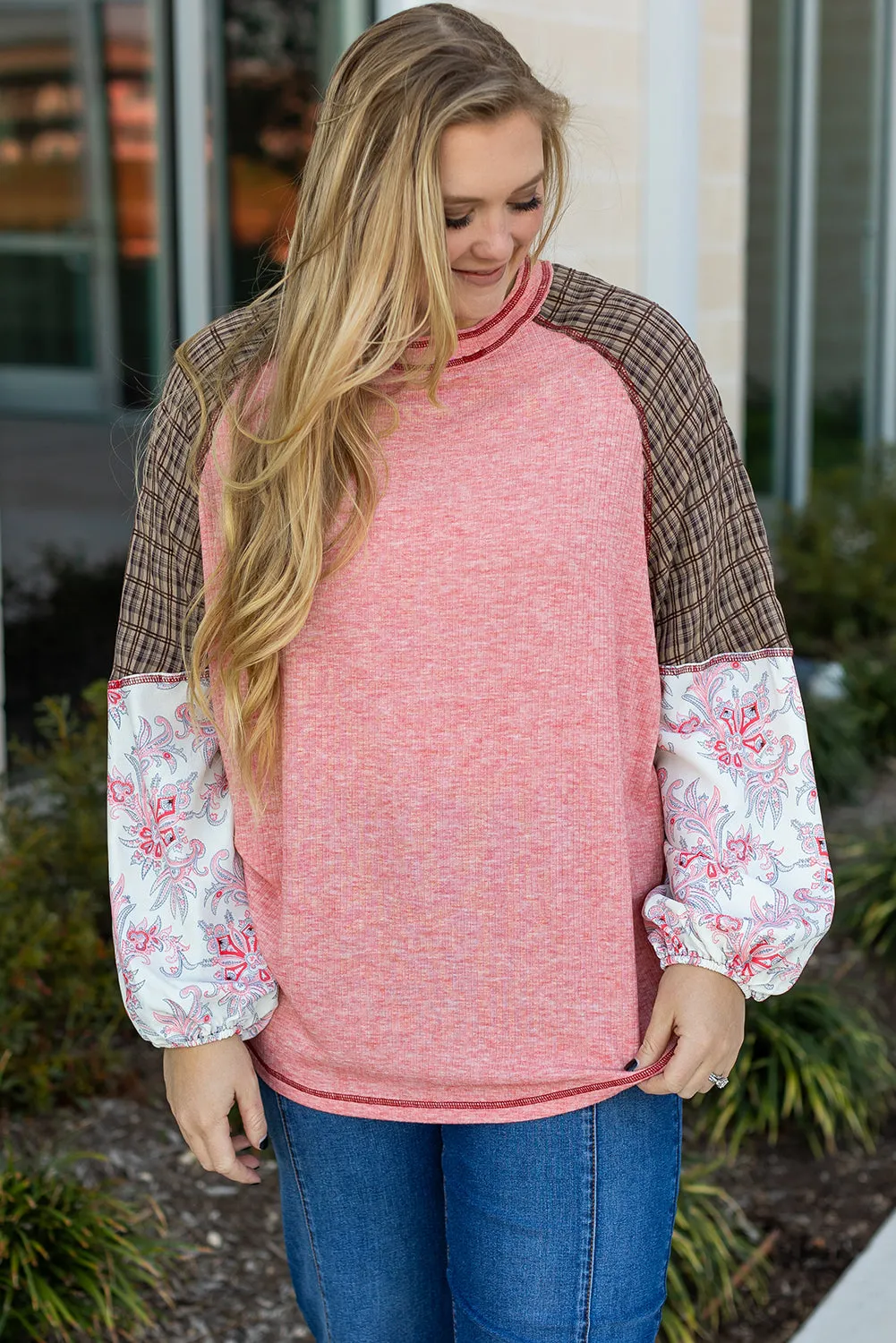 Raglan Sleeve Seamed Plus Size Top