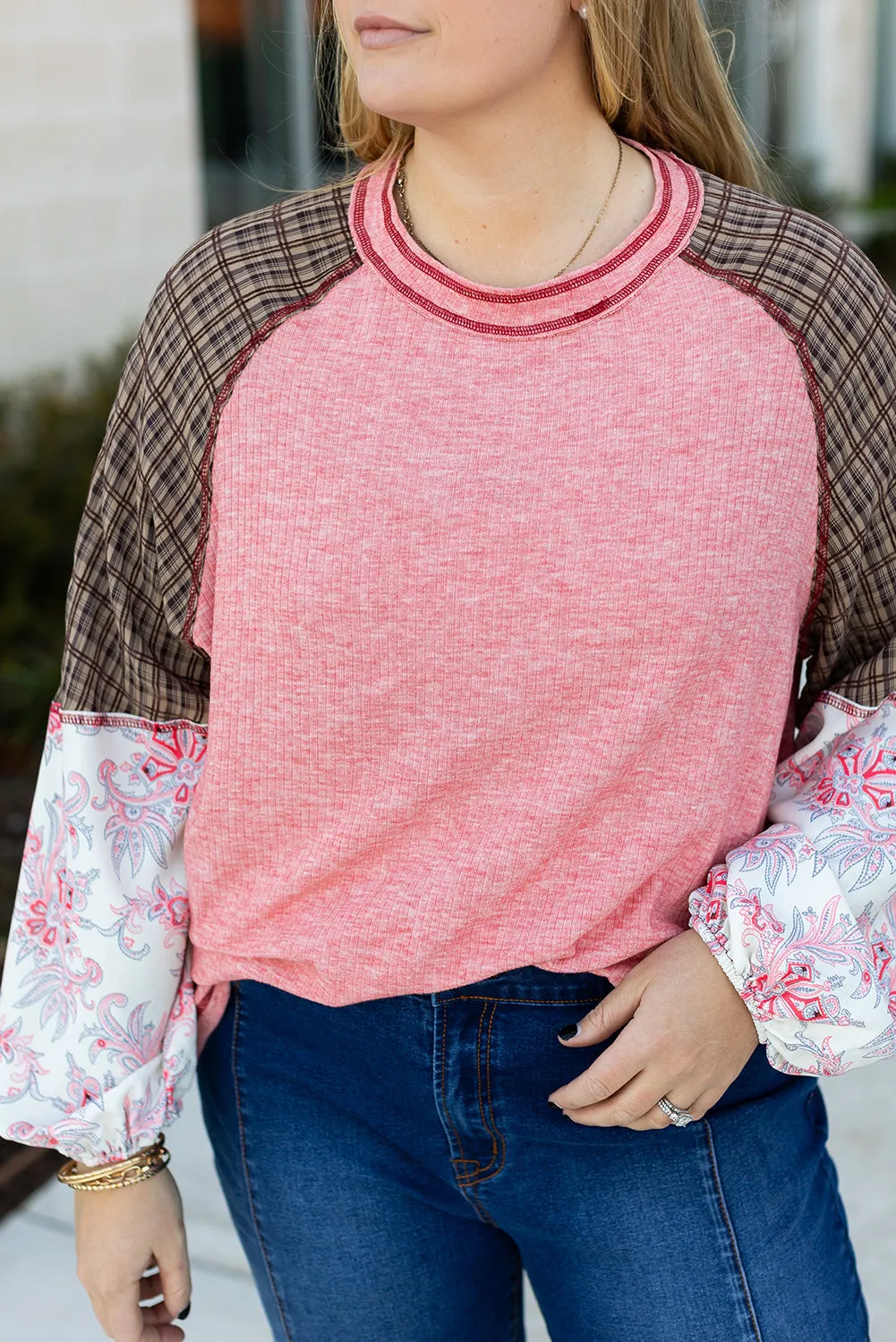 Raglan Sleeve Seamed Plus Size Top