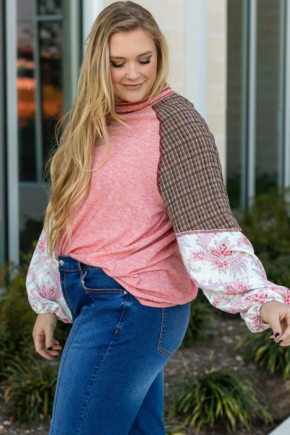 Raglan Sleeve Seamed Plus Size Top
