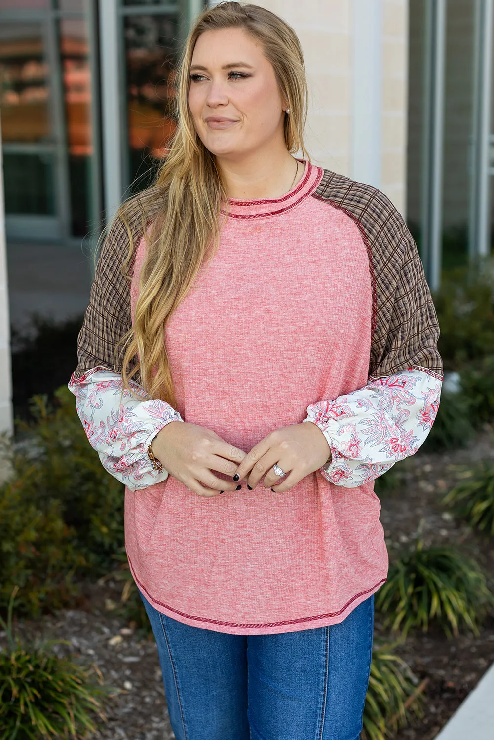 Raglan Sleeve Seamed Plus Size Top