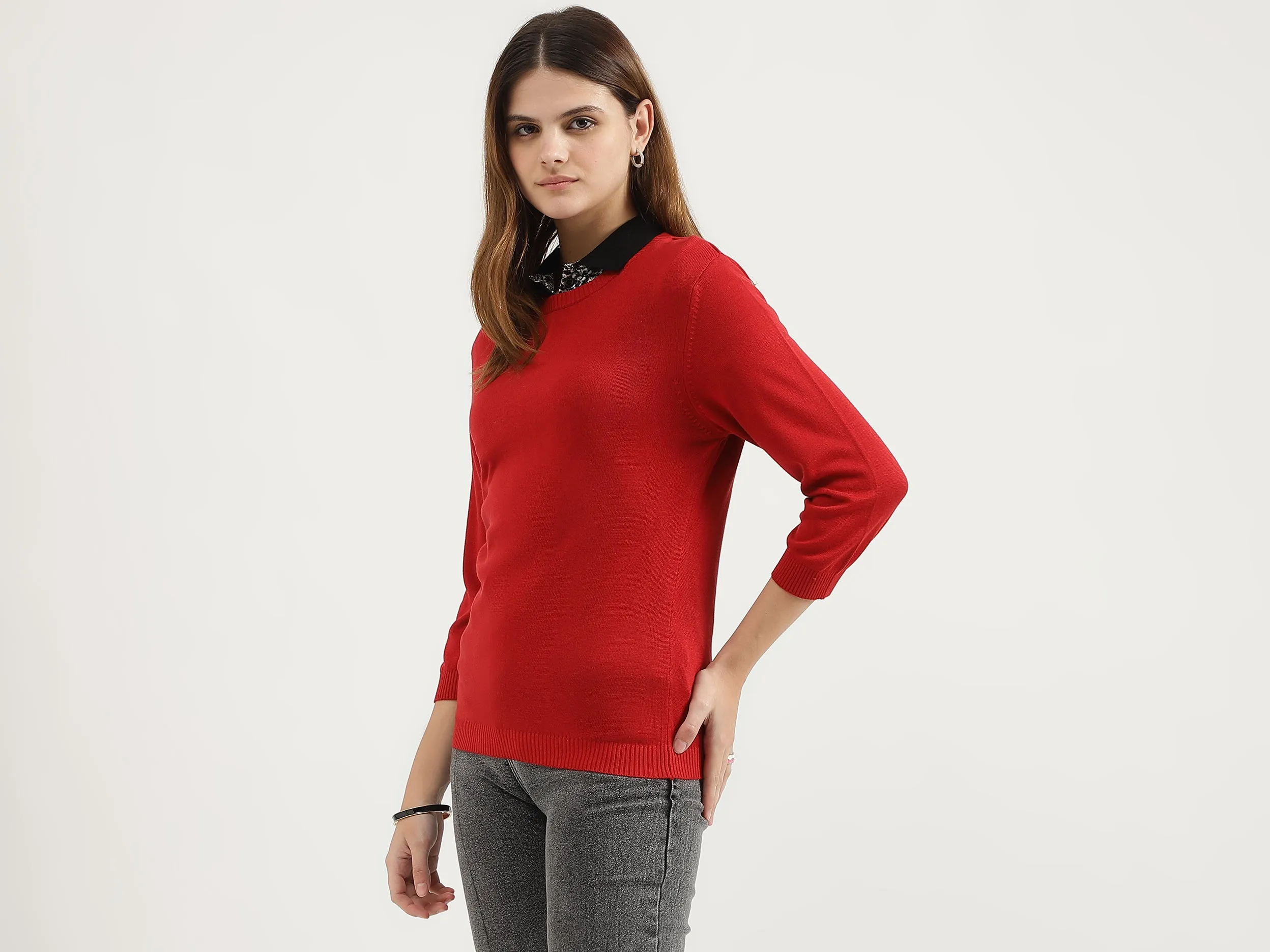 Regular Fit Round Neck Solid Tops