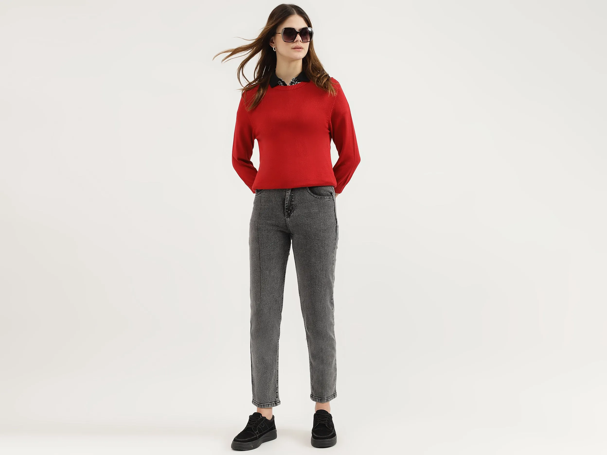 Regular Fit Round Neck Solid Tops