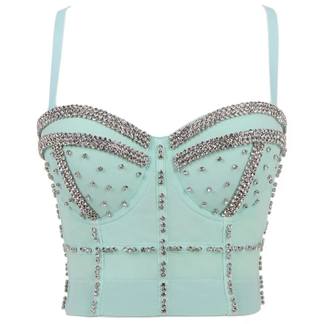Rhinestone Beads Shine Nightclub Sexy Top