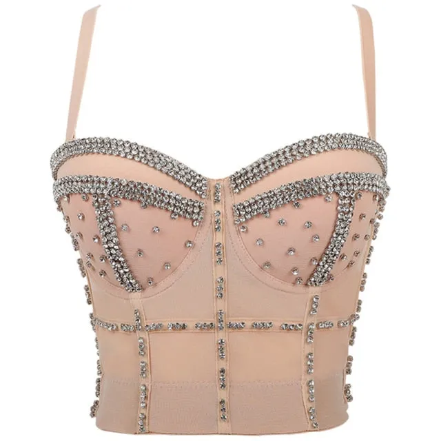 Rhinestone Beads Shine Nightclub Sexy Top