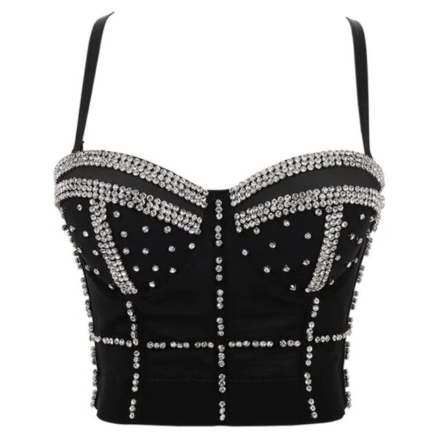 Rhinestone Beads Shine Nightclub Sexy Top