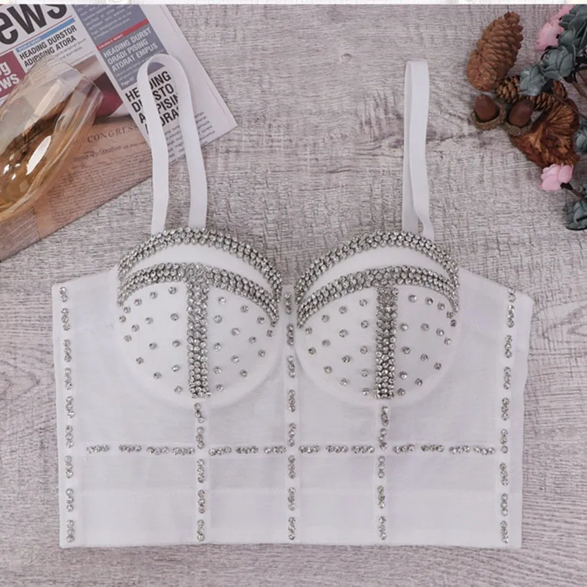 Rhinestone Beads Shine Nightclub Sexy Top