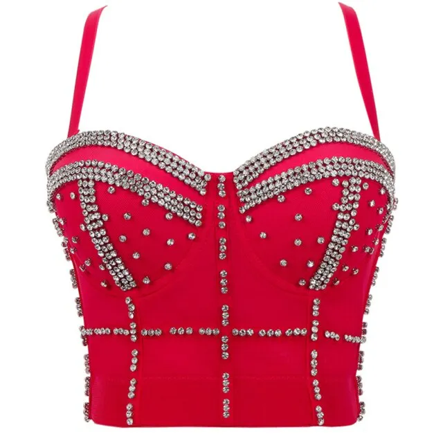 Rhinestone Beads Shine Nightclub Sexy Top