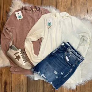 Ribbed Ruffle Neck Top