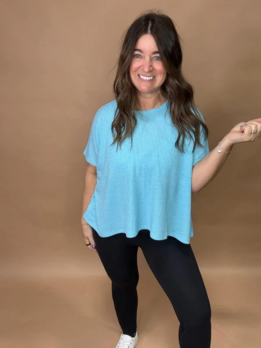 Ribbed Short Sleeve Sweater Top