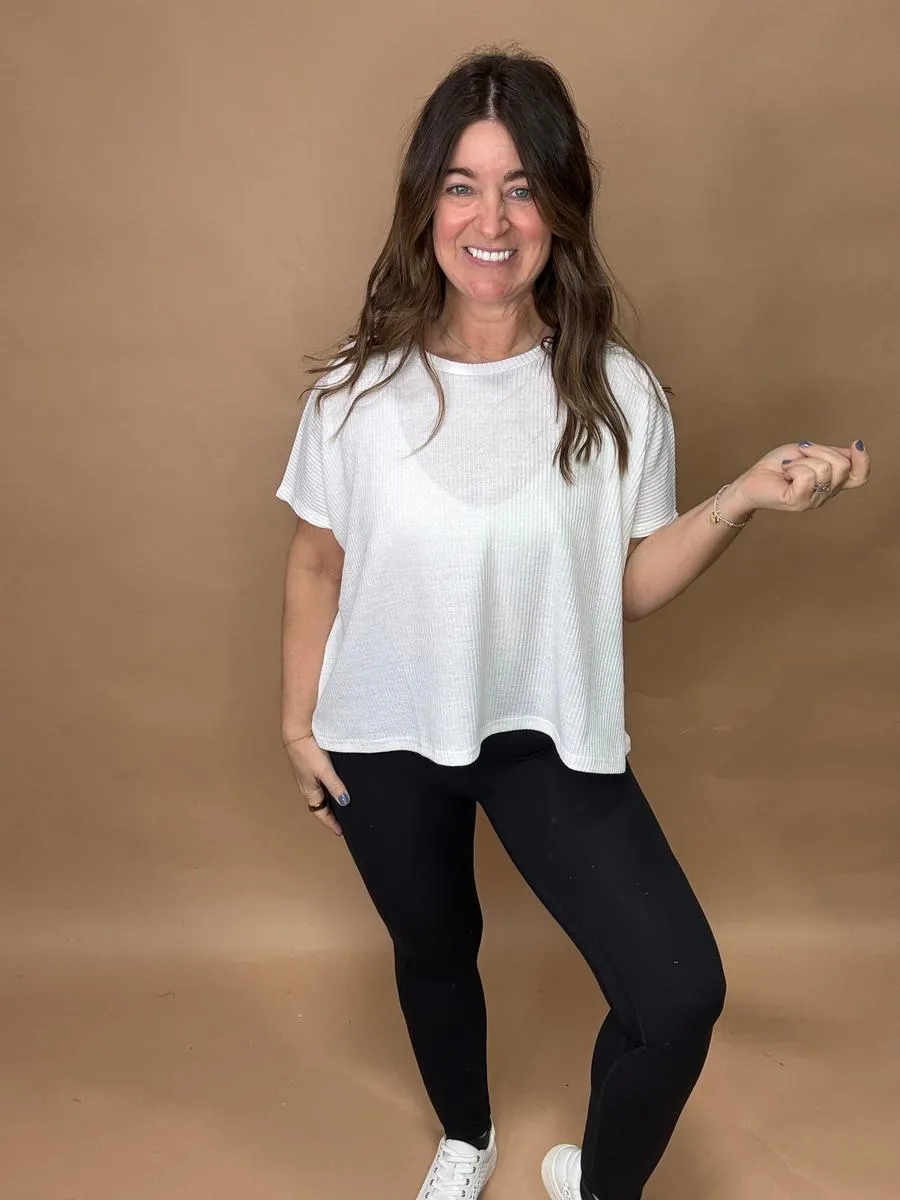 Ribbed Short Sleeve Sweater Top