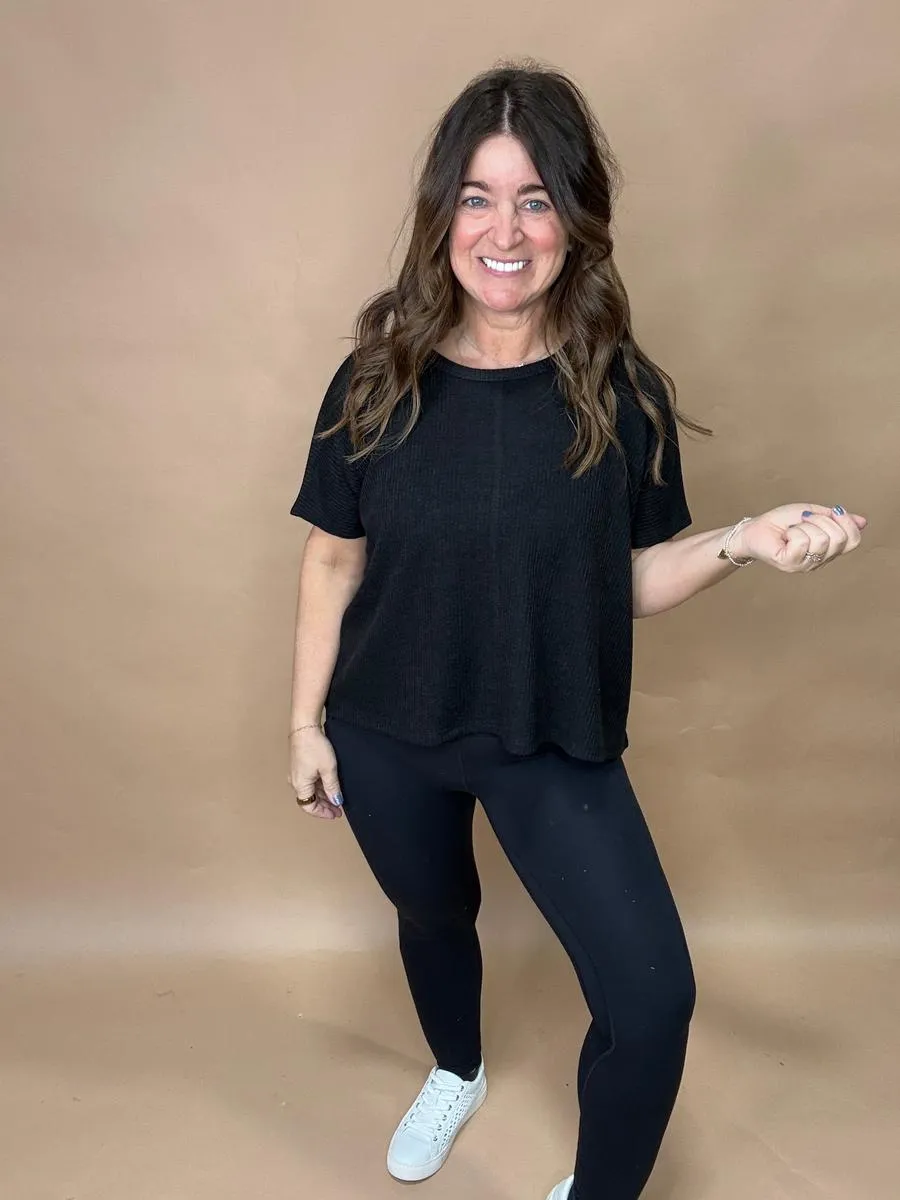 Ribbed Short Sleeve Sweater Top