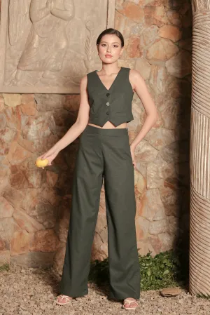 ROCIO PANT SET Vest and Trouser Pant Set (Moss Green Linen)