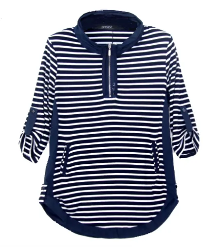 Rolled Sleeve Loose Striped Top
