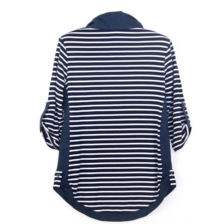 Rolled Sleeve Loose Striped Top