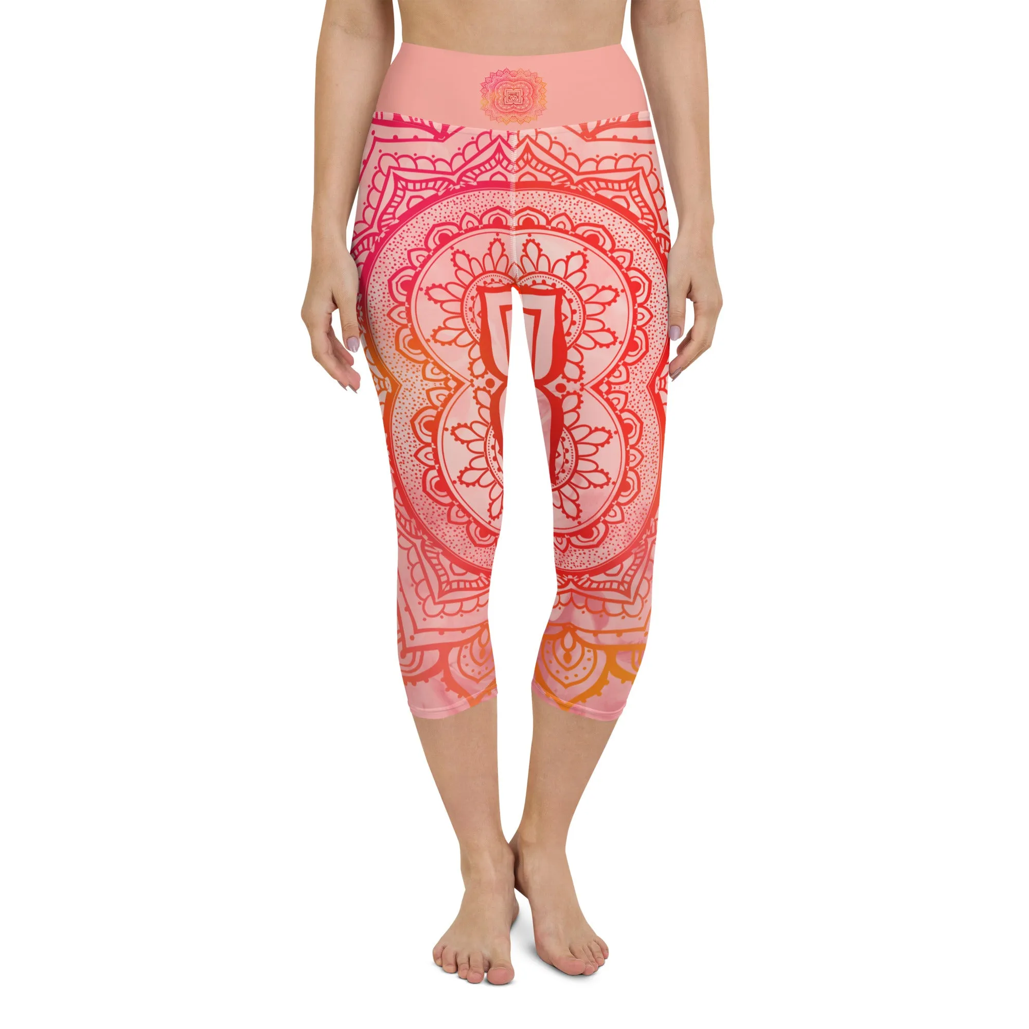 Root Chakra Mandala Capri Leggings by Goddess Swag