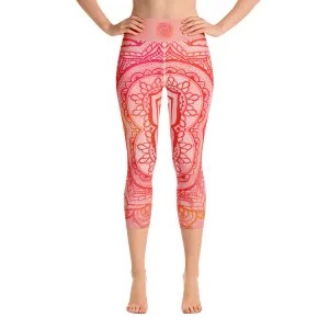 Root Chakra Mandala Capri Leggings by Goddess Swag