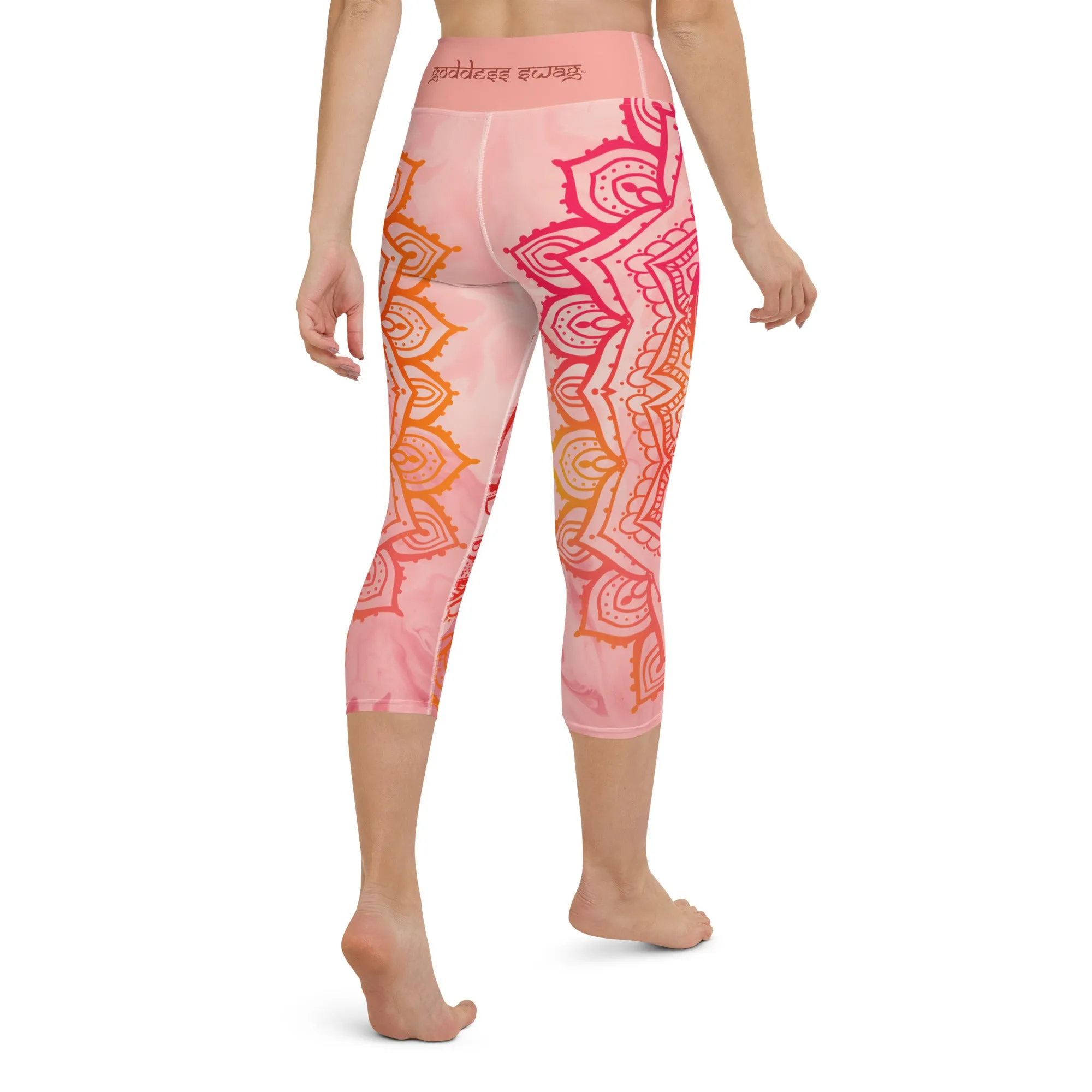 Root Chakra Mandala Capri Leggings by Goddess Swag