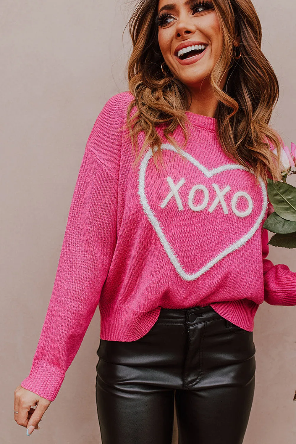 Rose Heart XOXO Pattern Casual Sweater