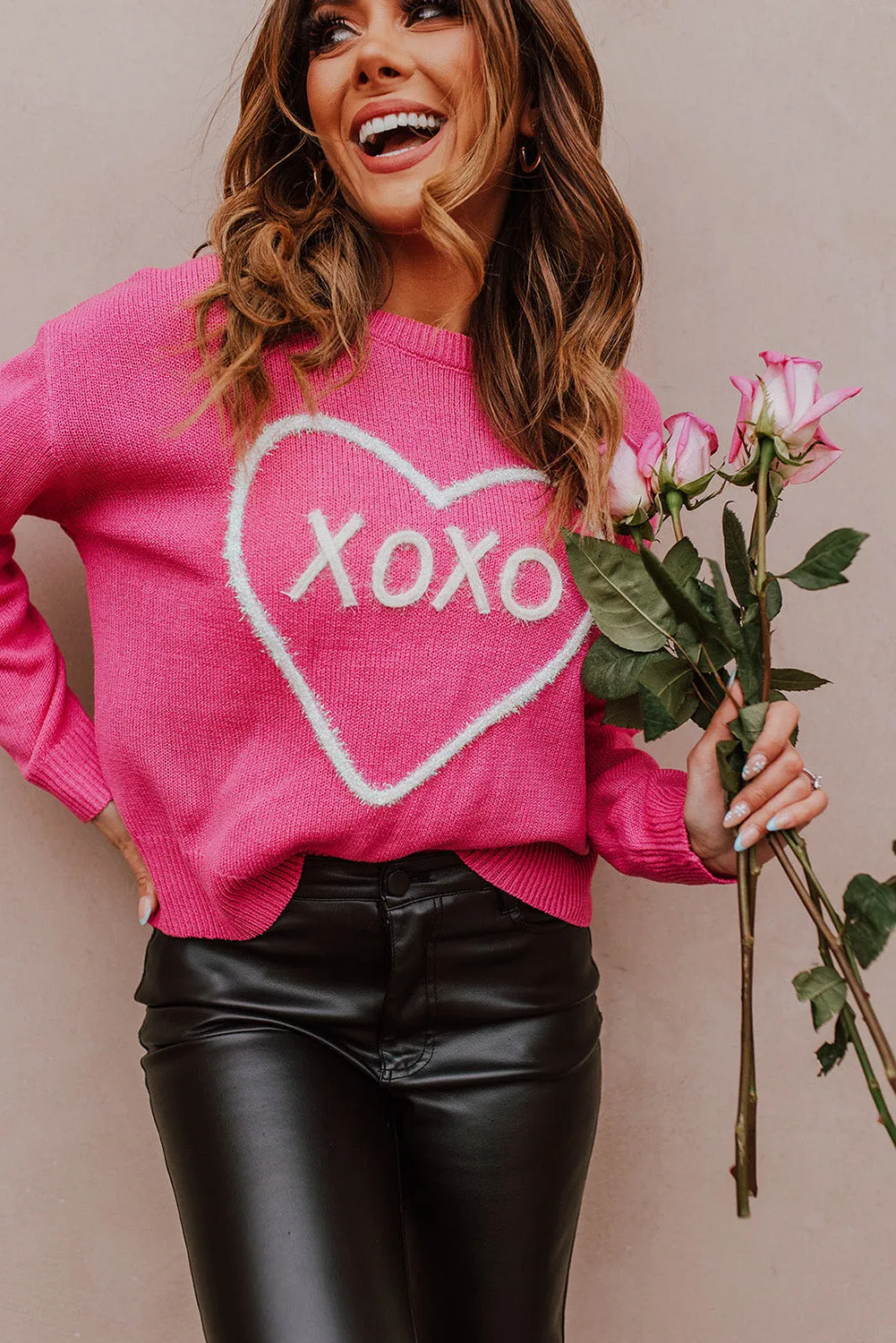Rose Heart XOXO Pattern Casual Sweater