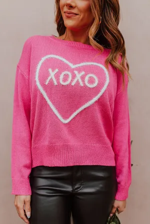 Rose Heart XOXO Pattern Casual Sweater
