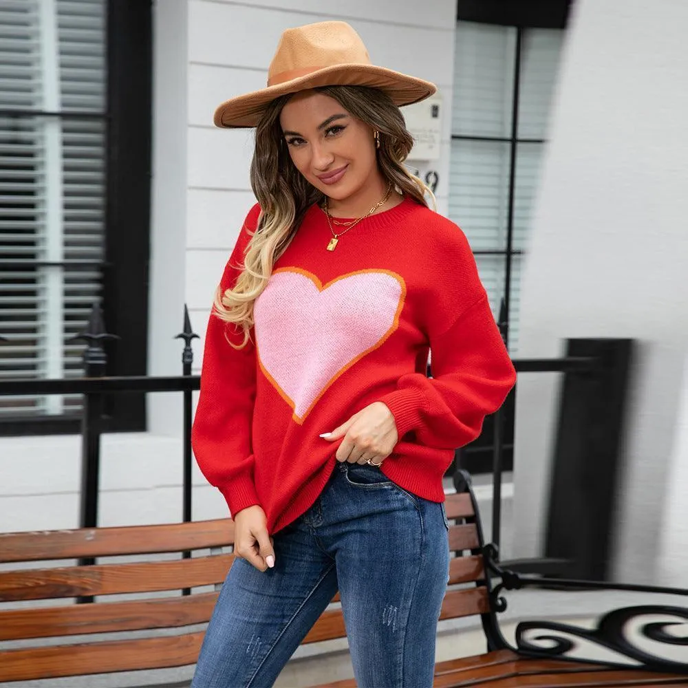 Round Neck Love Pullover Sweater