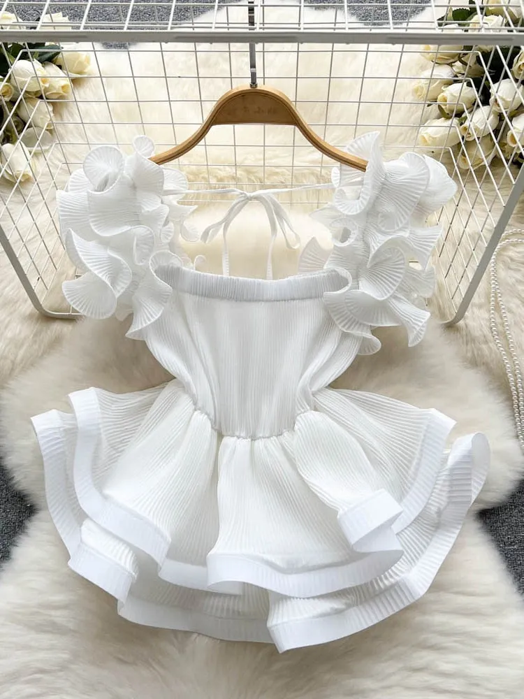 Ruffle High Waist Short Chic Shirt Top